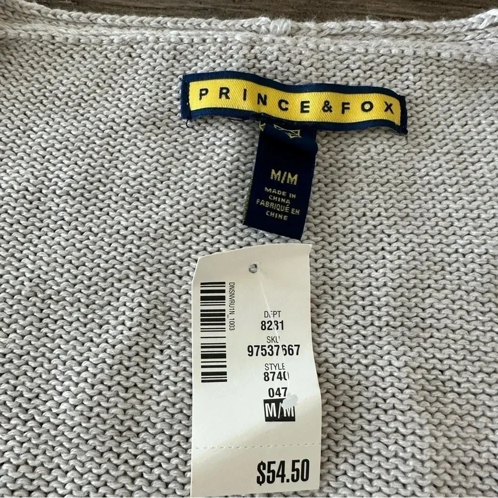 NWT Prince & Fox Medium Cable Cardigan Sweater Grandpa Oatmeal Navy New Longline
